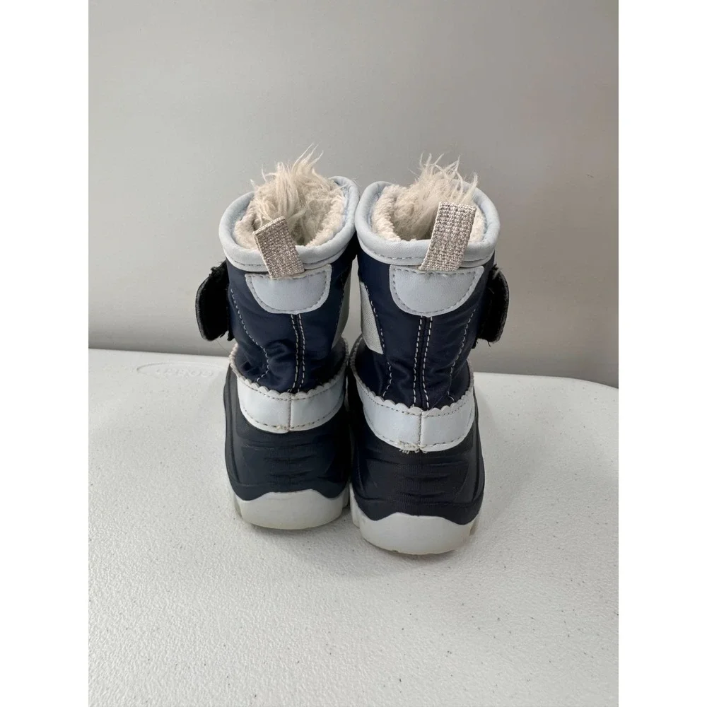 Toddler Navy Blue Winter Snow Boots Faux Fur Lined Size 9/10 Durable Sole Flower